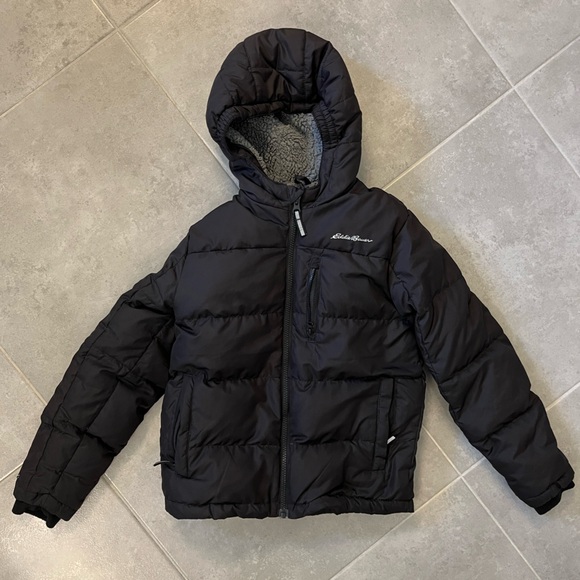 Boys Eddie Bauer Black Down Coat. Size 7/8. - Picture 1 of 8